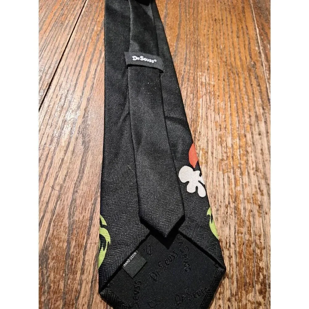 Dr Seuss Mens Grinch Christmas Holiday Novelty Neck Tie Black Green Red Yellow